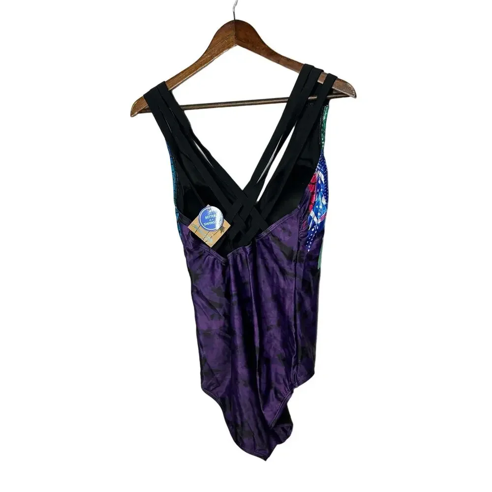 Swimsuits for all womens one piece swimsuit‎ purple/blacl mixed print feathers